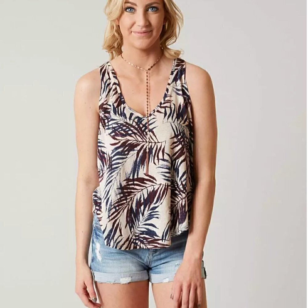Lucky Brand Torpical Leaf Print Sleeveless Top Size Small
